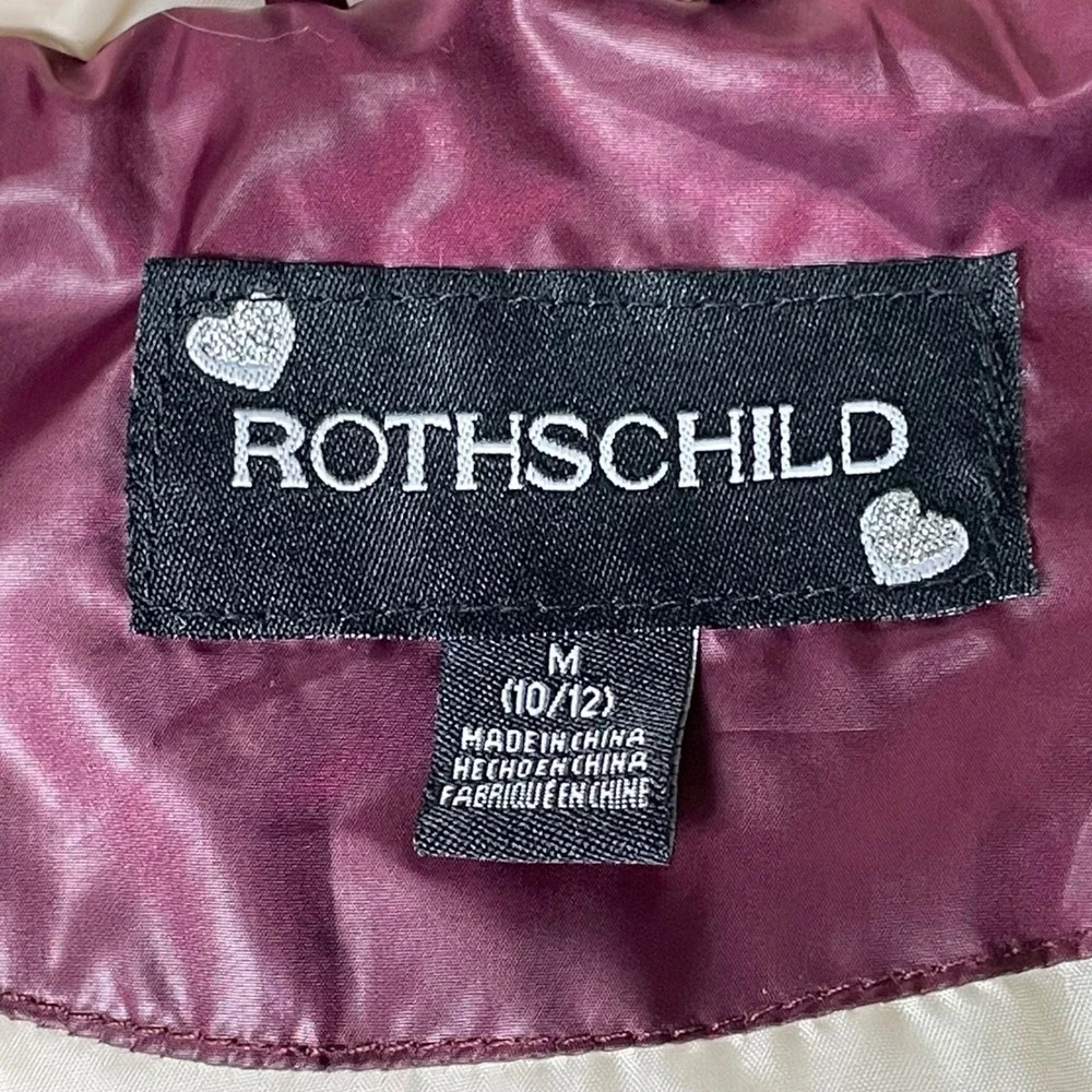 Rothschild Girls Puffer Jacket Hooded Metallic Burgundy Cream Size‎ M 10 12